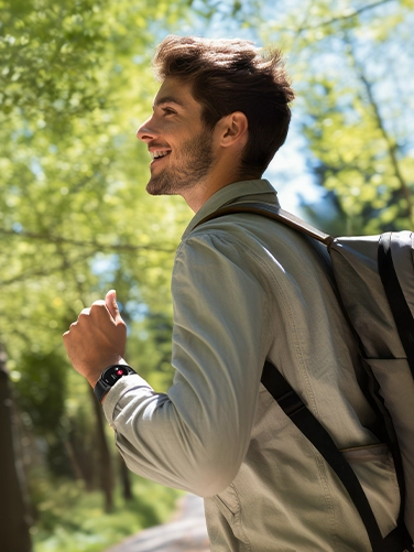 Happy young man wears a Hama "8900" Smart Watch