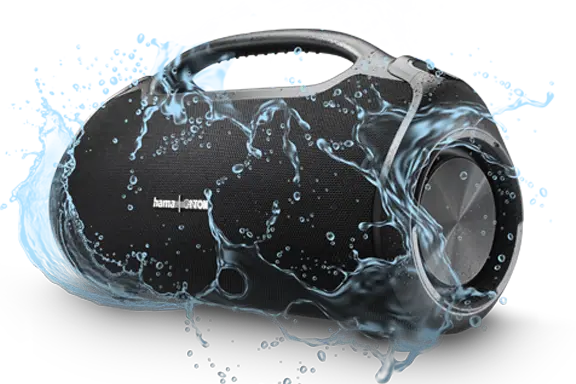 Music box with IPX6 protection is sprayed by water streams.